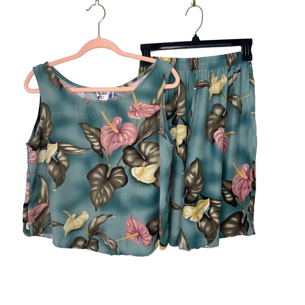 Iolani Womens Short Set Size Medium Vintage Tropical Rayon Green Multicolor